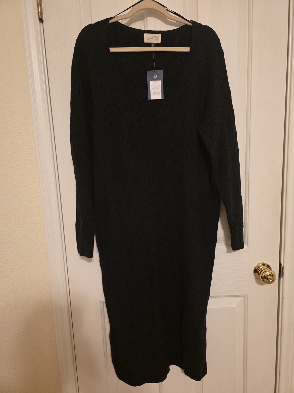 NWT Universal Thread Black Long Sleeve Textured Midi Sweater Dress, XXL
